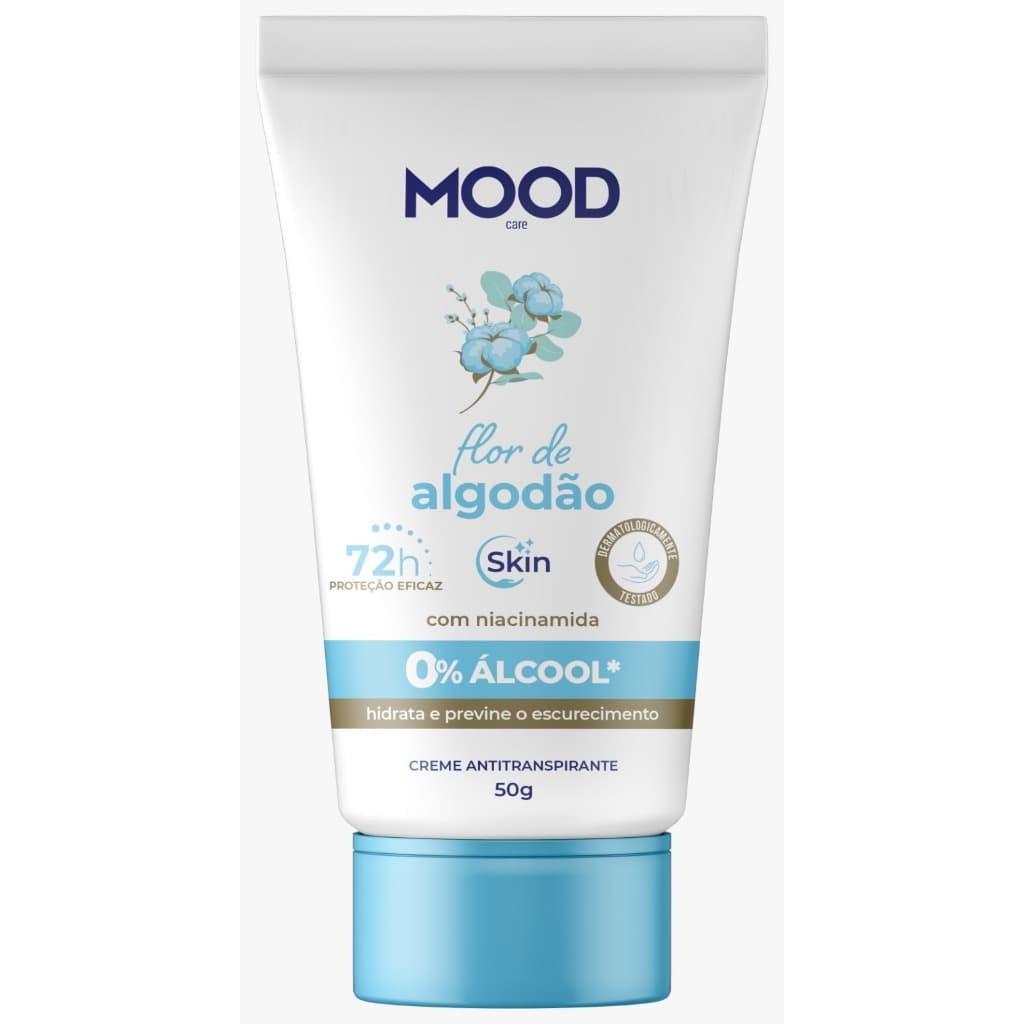Antitranspirante Skin 0% Alcool Creme Flor de Algodão Mood Care 50g/72h Para Peles Sensíveis