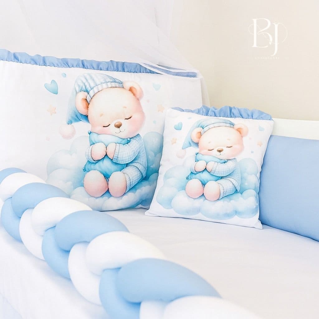 Kit Berço Completo Bebê Menino Azul 6 Peças