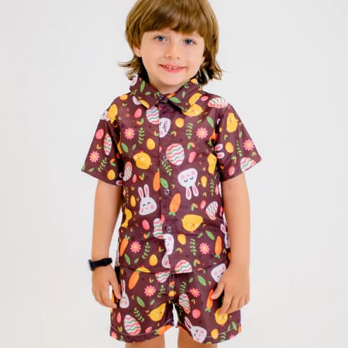 Conjunto Páscoa Menino Camisa e Short Mauricinho Coelho Tema: PÁSCOA Conjunto Temático Coelho Masculino Infantil Páscoa
