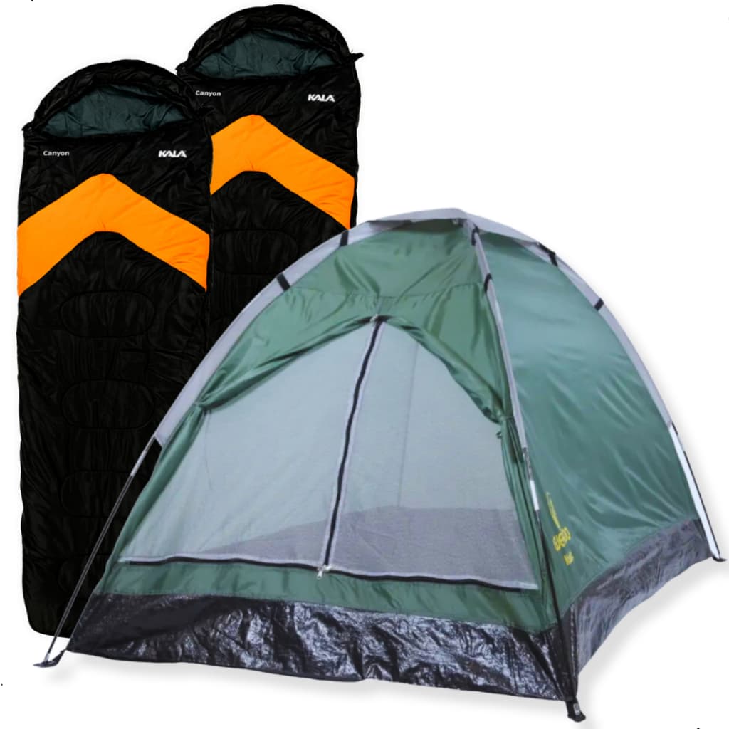 Kit Camping 3pçs Barraca Iglu 3 Pessoas Porta Dupla + 2 Saco De Dormir