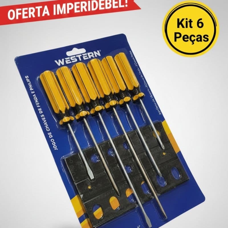 Jogo De Chave De Fenda E Philips Profissional Kit 6 Peças Western Original Aço Reforçado Com Suporte De Parede