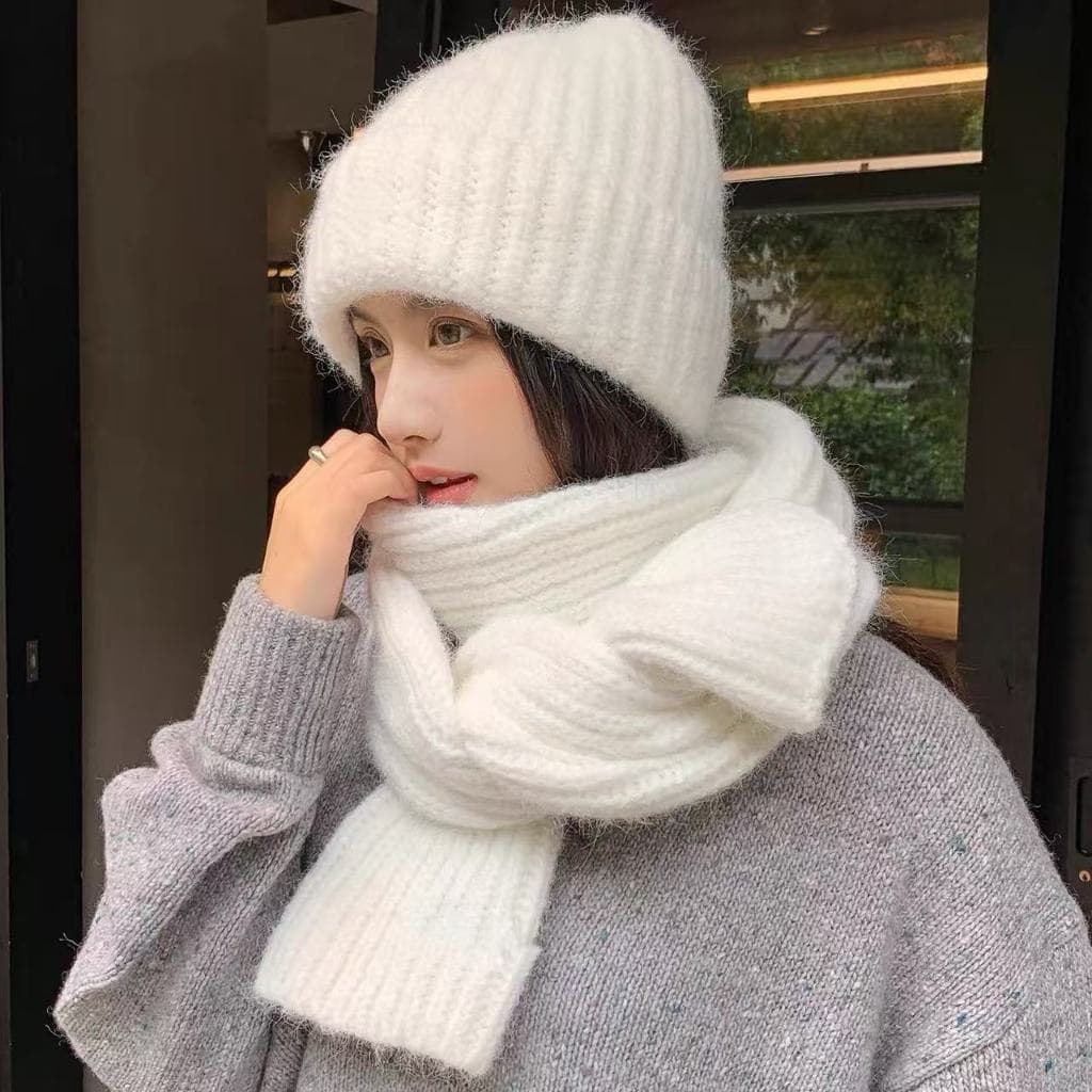 Conjunto Gola Cachecol E Touca Feminino Tricot Premium Elegante Inverno