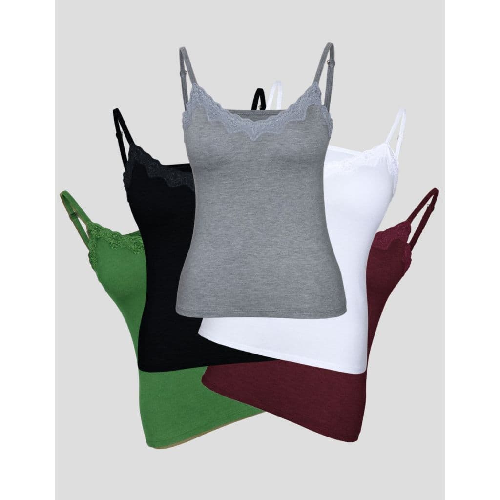 Kit 5 Blusa Feminina com Bojo Rendinha Diário Estampa Lisa Básica Multicolorido Moda Feminina