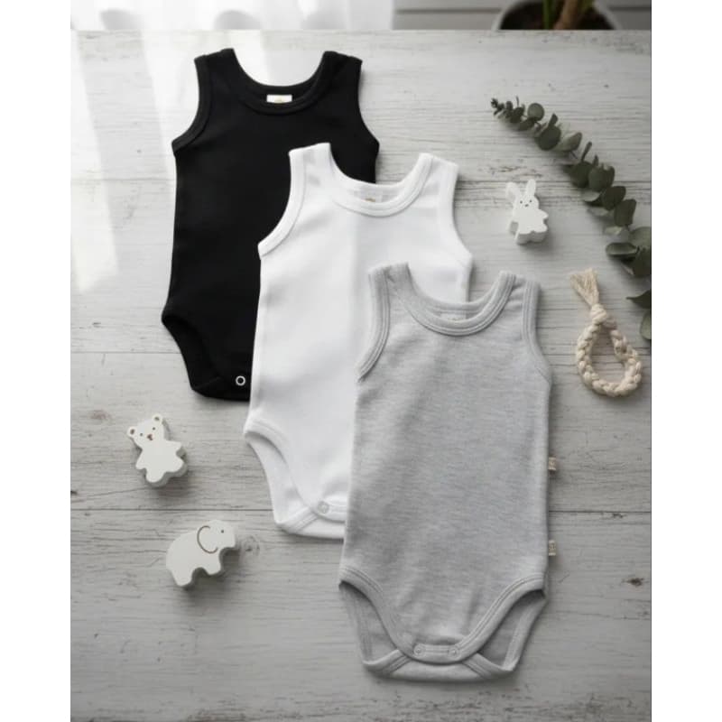 Kit Três Body Regata Sem Manga Cavado Infantil Bebe P M G- B