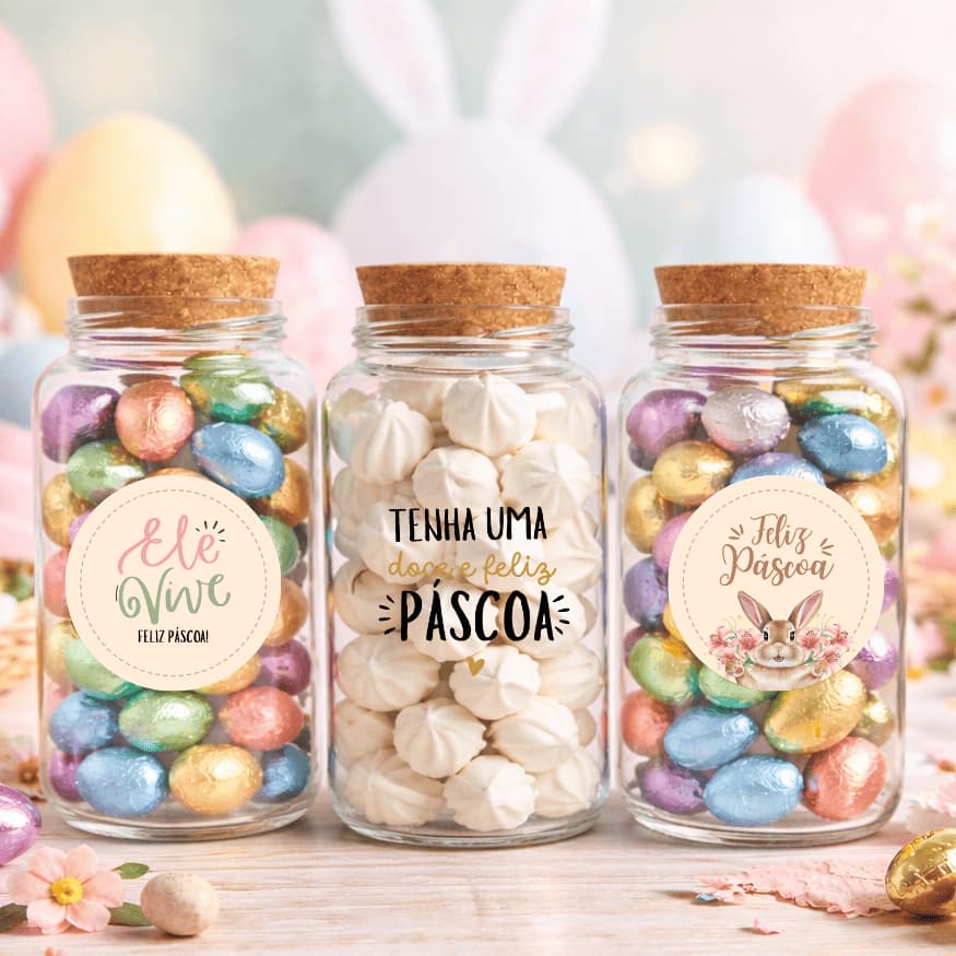 Potes de Vidro Páscoa 810ml | Lembrancinha, Presente, Suspiros, Biscoitos, Bombons