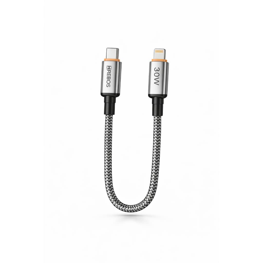 Cabo para Iphone Curto 20cm USB-C Lightning 30W Nylon Reforçado Power Bank Carro Moto Iphone 11 12 13 14