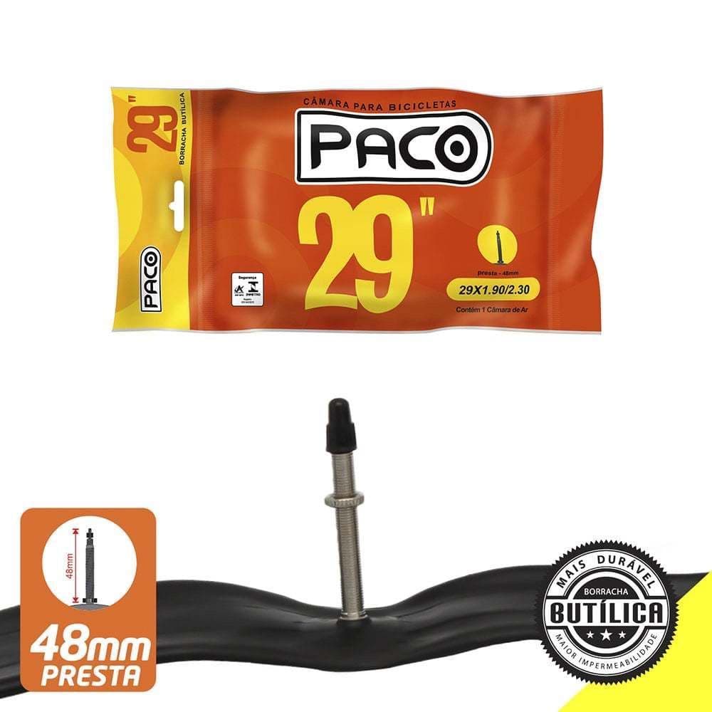 Câmara de Ar Bicicleta Paco Aro 29 MTB válvula presta bike 29x1.95/2.125 - 48MM - Bico Fino