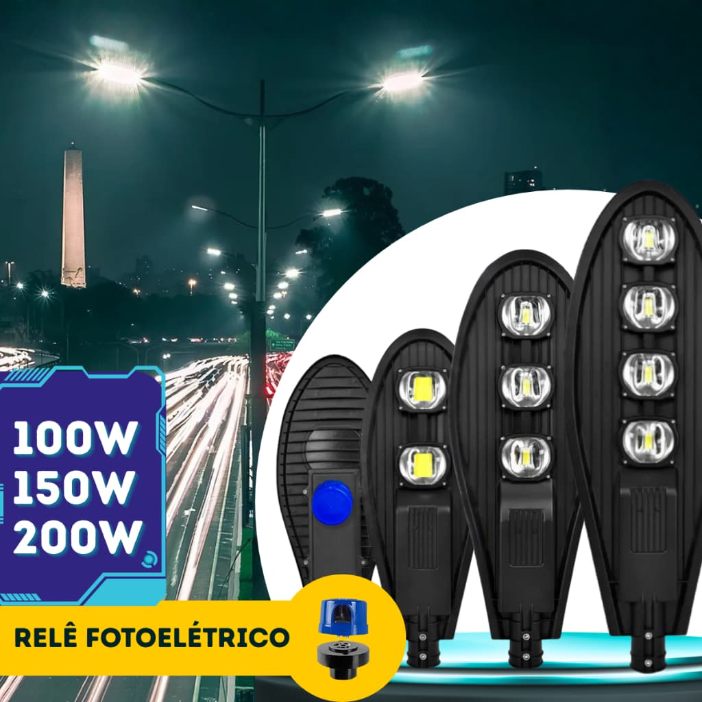 Luminária Pública Refletor COB LED 100w 150w 200w Ip66 Branco Frio Bivolt Pétala Externa Potente