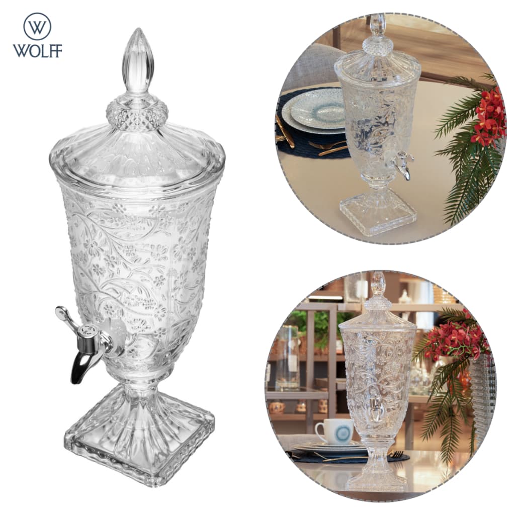Suqueira Jarra De Vidro Daisy Cristal ComTampa e Torneira 2l Litros Wolff
