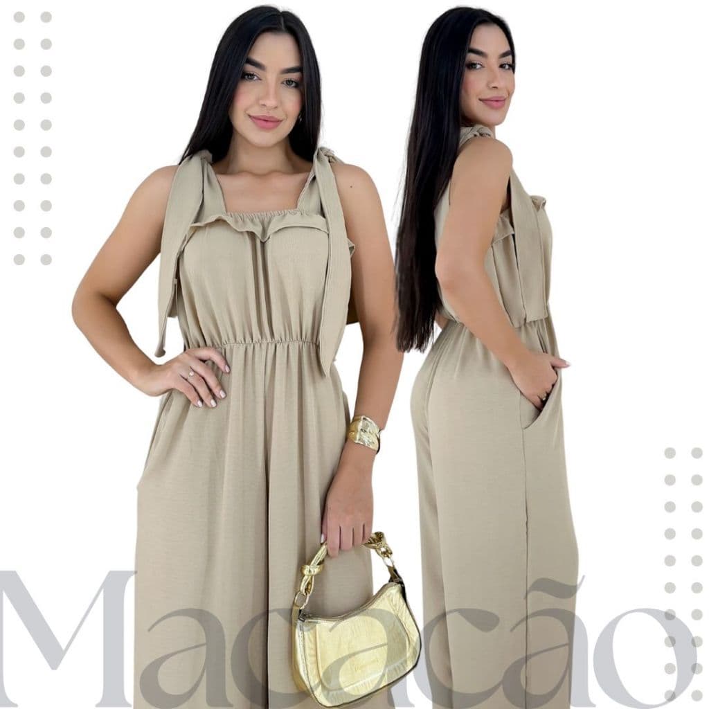 Macacão Feminino Tecido Dunas Elegante com Bolsos