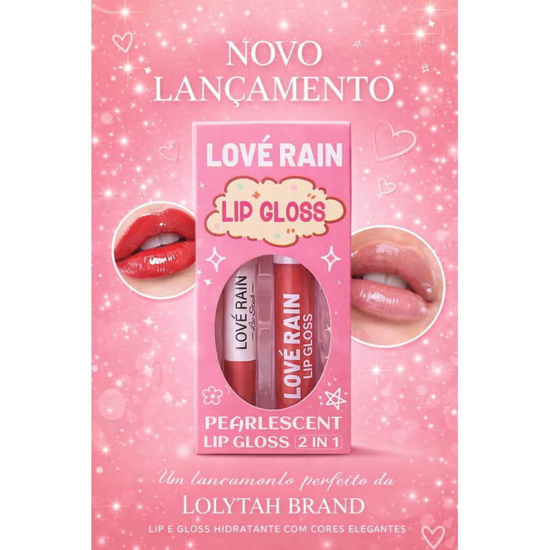 2 em 1 LIP Gloss Labial Lové Rain Brilho leve Volume