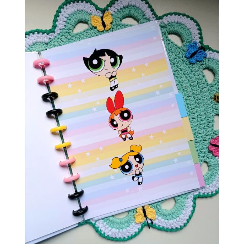 Kit com 7 divisorias para caderno de discos/Meninas Super Poderosas/universitário/10 discos
