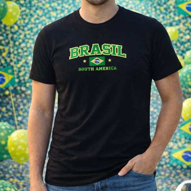 Camiseta Brasil South America Preta 🇧🇷 Estilo Universitário Unissex