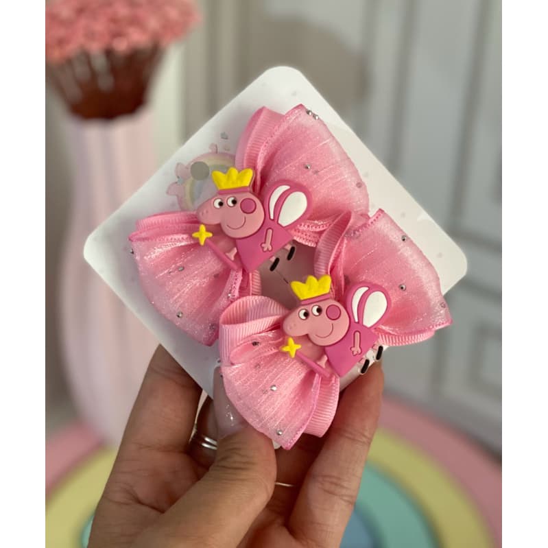 Par de Laços ou faixinha Peppa Pig laço com brilho para meninas e bebês