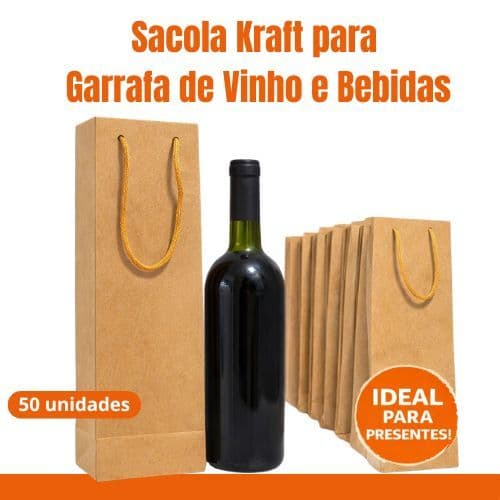 Sacola Kraft REFORÇADA para Bebidas 36x9x9 Vinho e Destilados