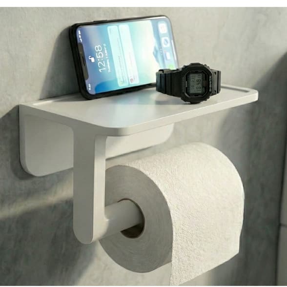 Porta Papel Higiênico de Parede Suporte para Banheiro com Apoio para Celular Preto