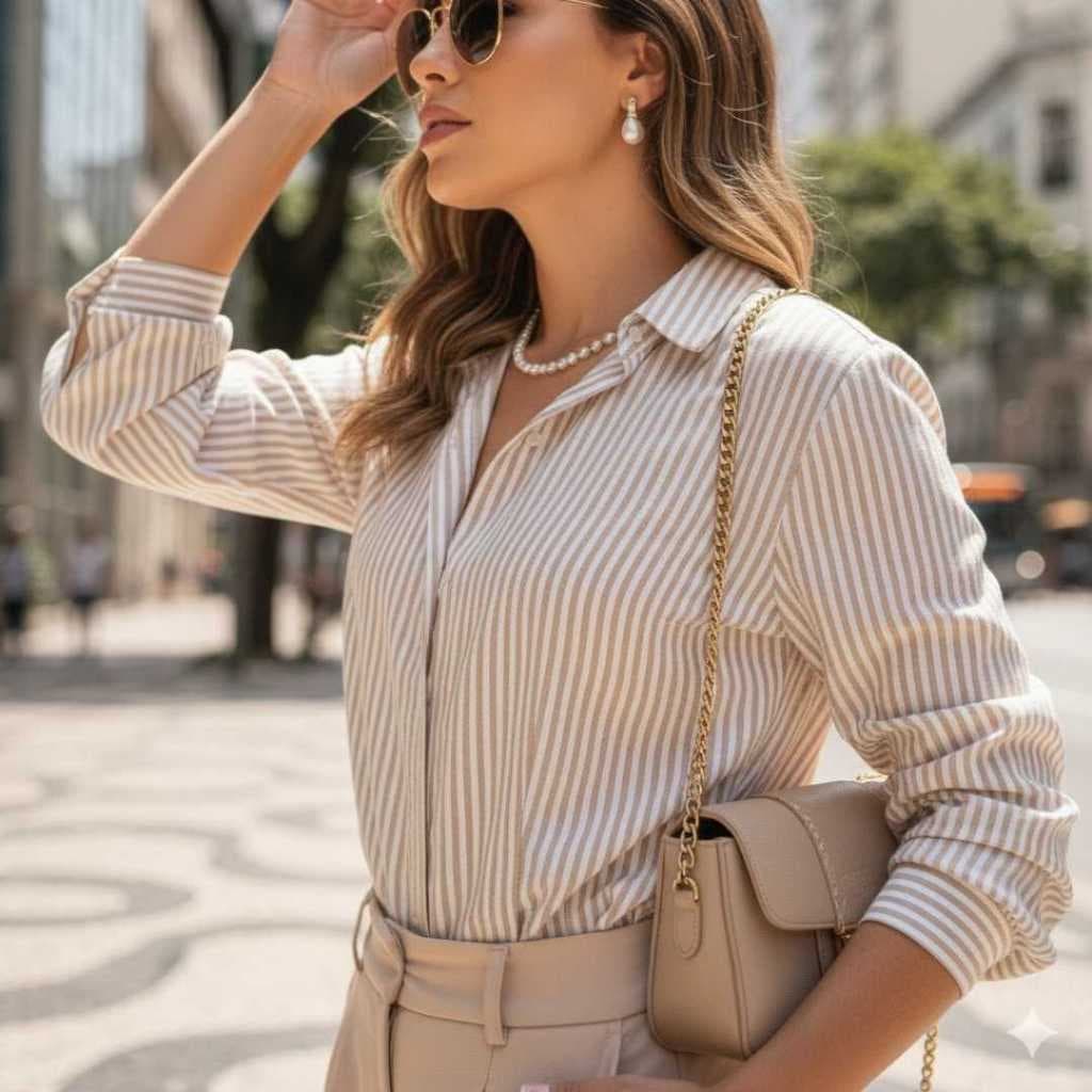 Camisa Listrada Feminina Social Elegante Manga Longa – Gleys Modas temdencia 2026