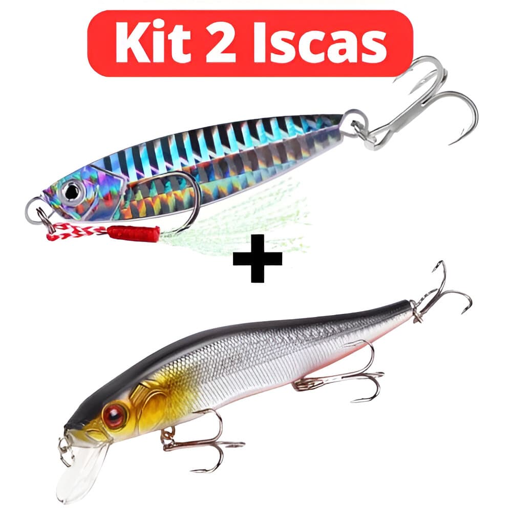 Isca artificial kit 2 unidades meia água e jig pesca robalo tucunaré dourado traíra artificial profissional iscas