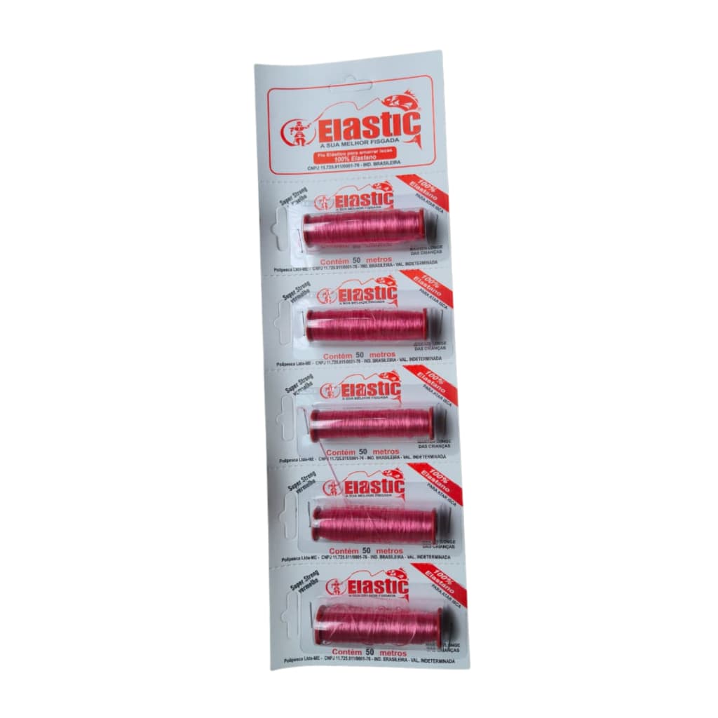 Kit com 5 Linha Elástica Para Pesca Vermelha Atrativa 50m Vermelho