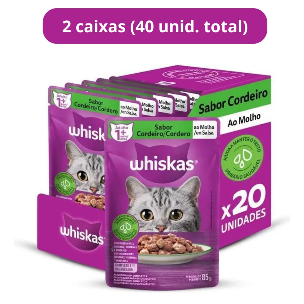 Kit Ração Úmida Cordeiro ao Molho para Gatos Adultos 40 Unidades Whiskas Sachê