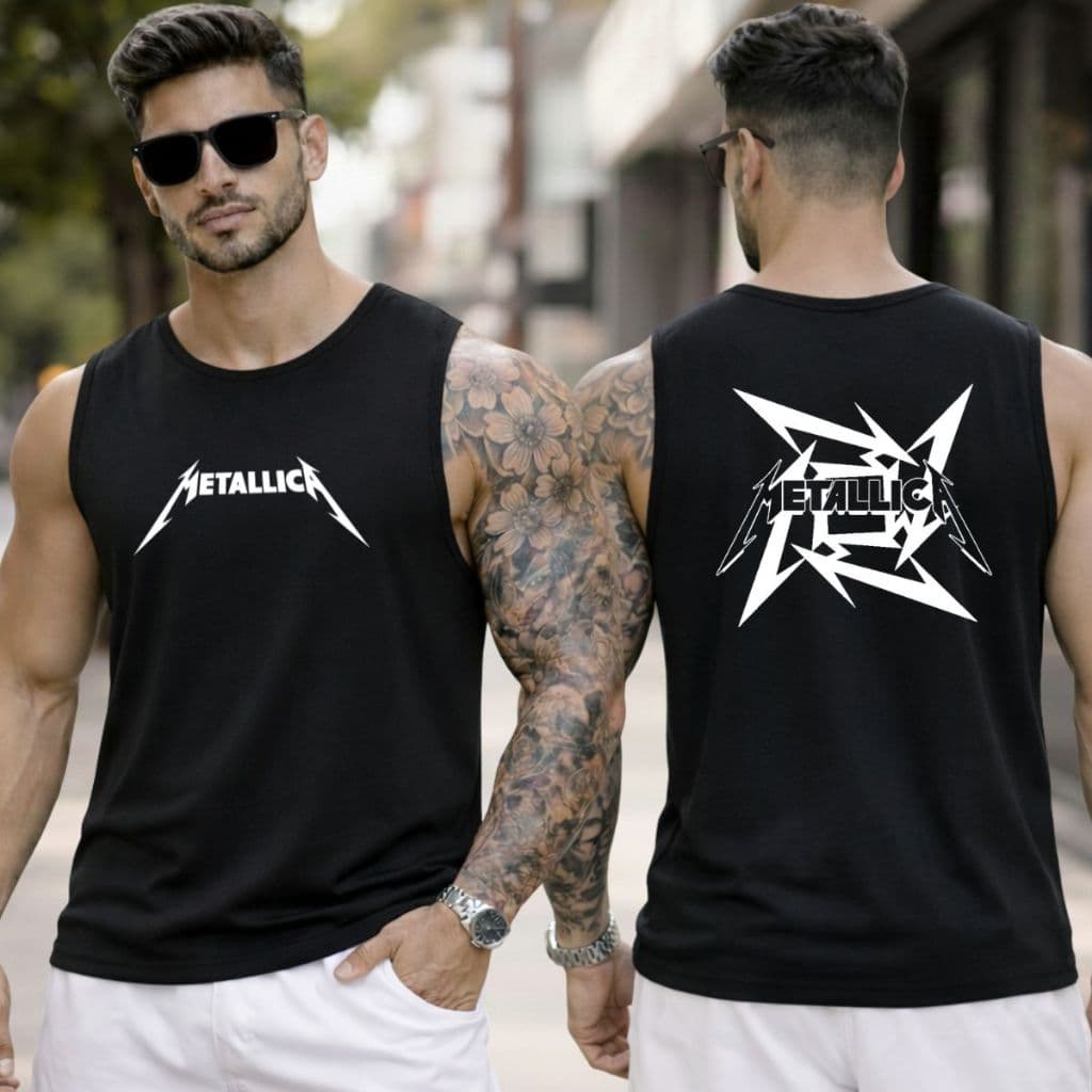 Camiseta Regata De Rock Metallica Símbolo Estampada Frente Costa Camisa Academia Streetwear