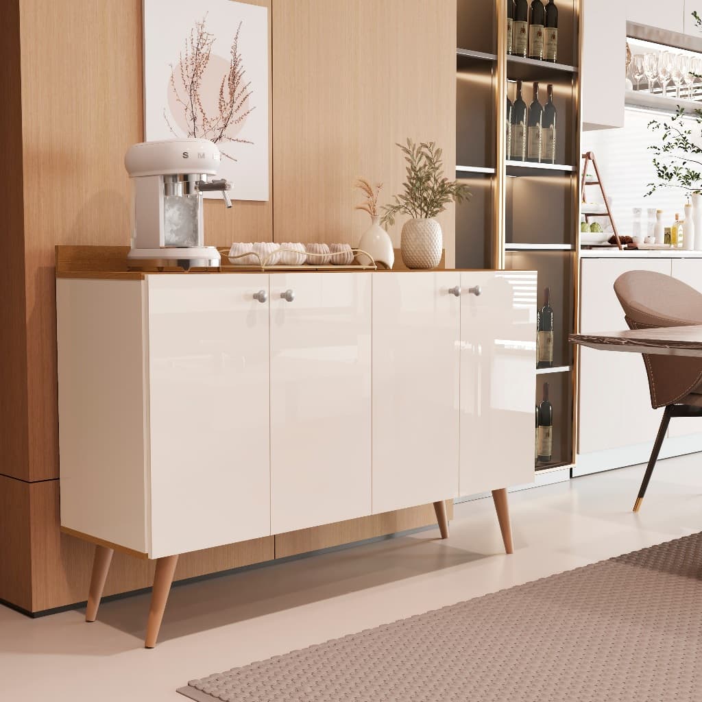 Aparador Buffet Off White Brilho Moderno Para Sala De Jantar