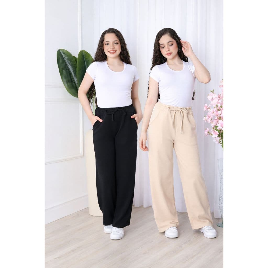 Kit 2 Calças Infantil Pantalona em Malha Crepe – Conforto e Estilo