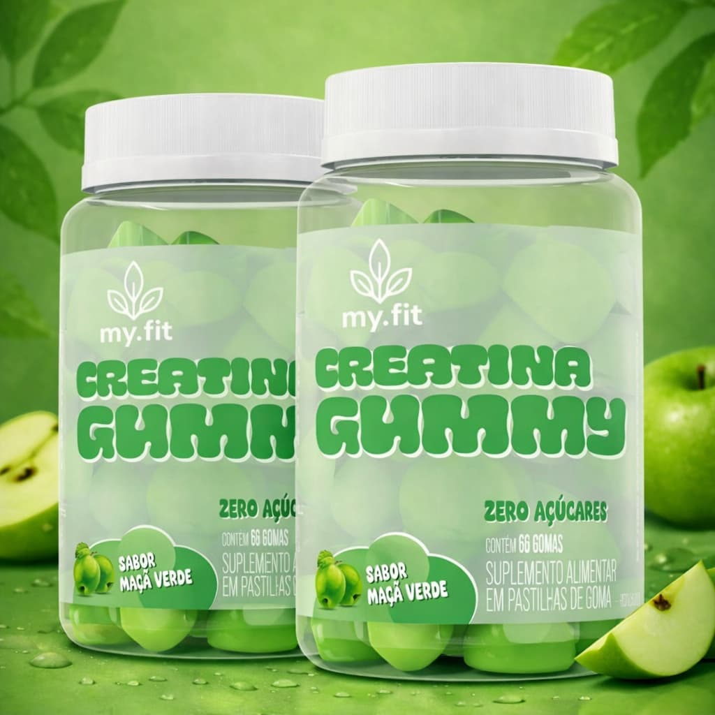 Kit 2x Creatina Gummy, Sabor Maçã Verde (120 Gomas) 3g de Creatina por Dose, Zero Açúcar - My Fit