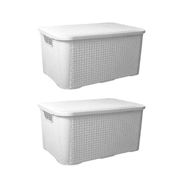 Kit com 02 Caixas Organizadoras Grande Rattan Com Tampa 18 Litros