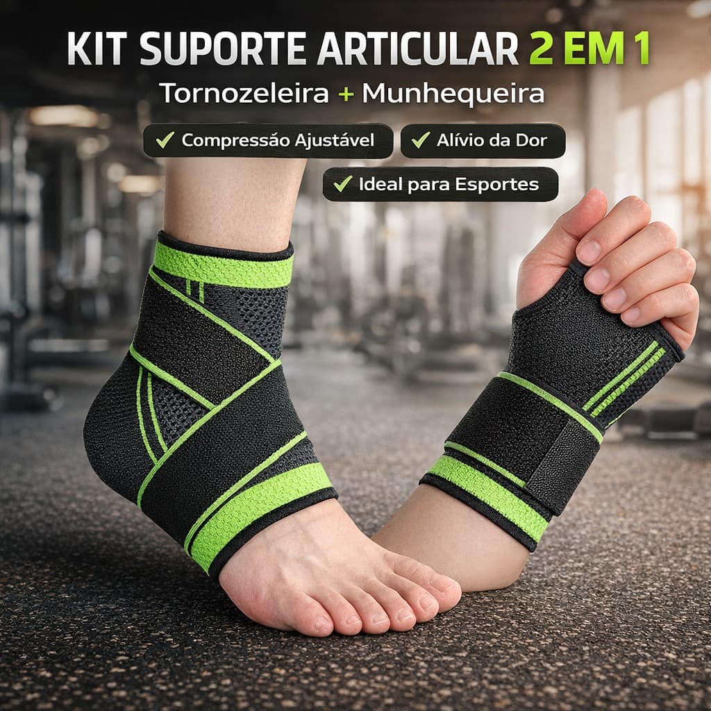 Kit Ortopédico Munhequeira Alta Compressão + Tornozeleira Ajustável Estabilizadora