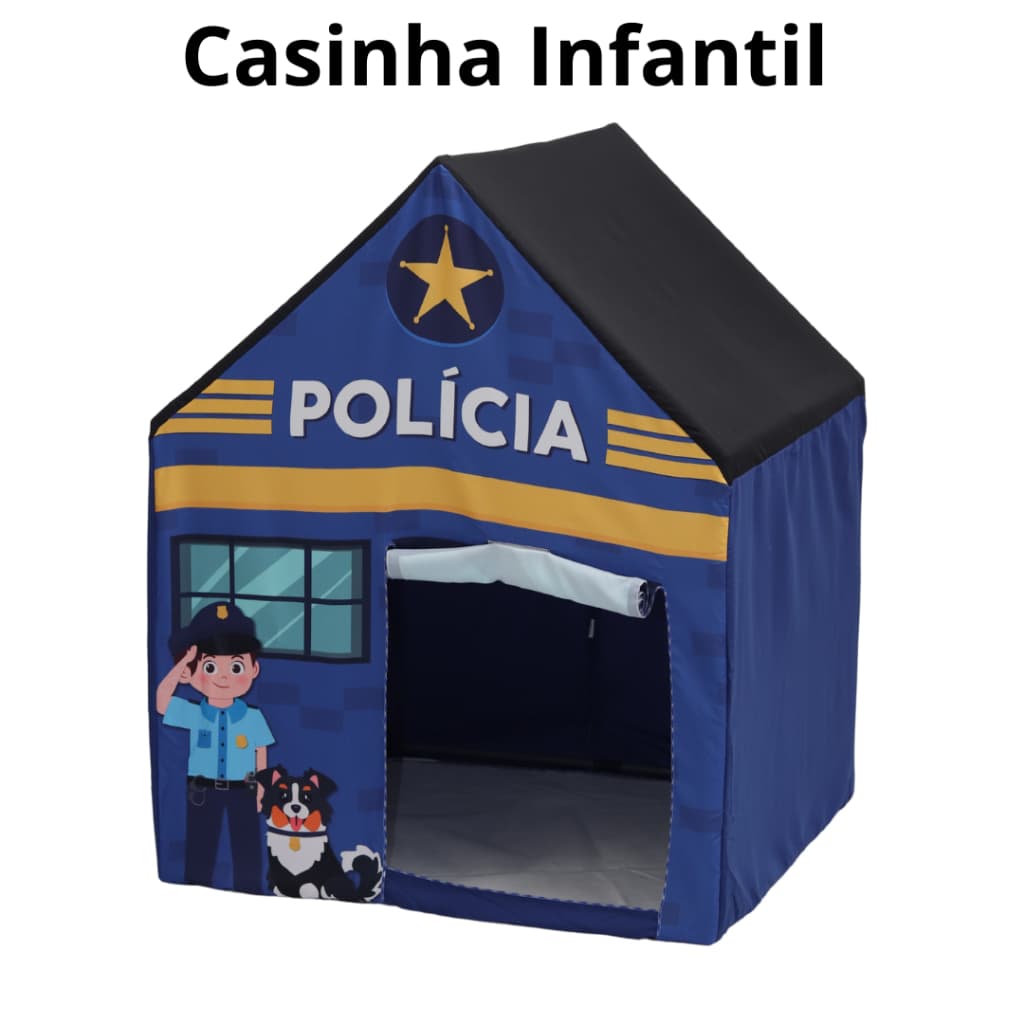 Casinha Infantil Polícia Policial Desmontável Cabana Barraca Tenda Menino Masculino Tecido Brinquedo
