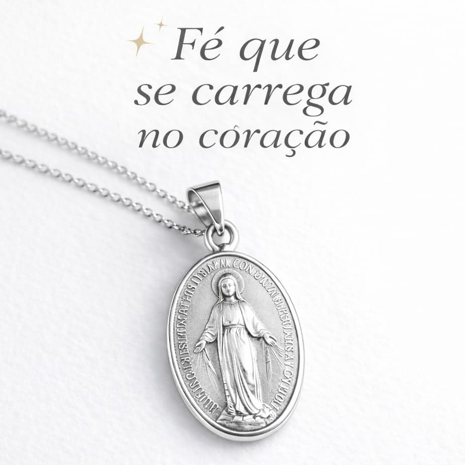 Colar com Nossa Senhora das Graças, medalha milagrosa aço inox, fé, proteção