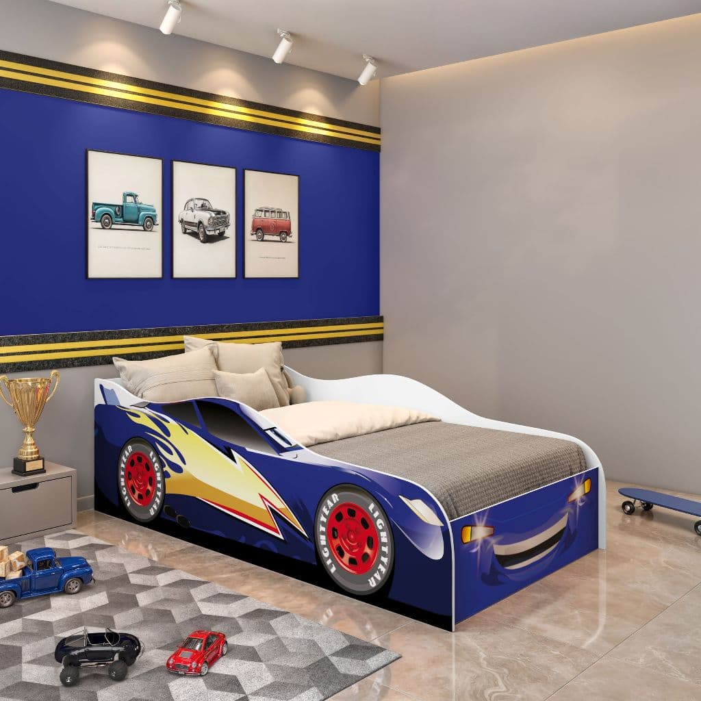 Mini Cama Infantil Montessoreana Carros McQueen - Com Proteção Lateral