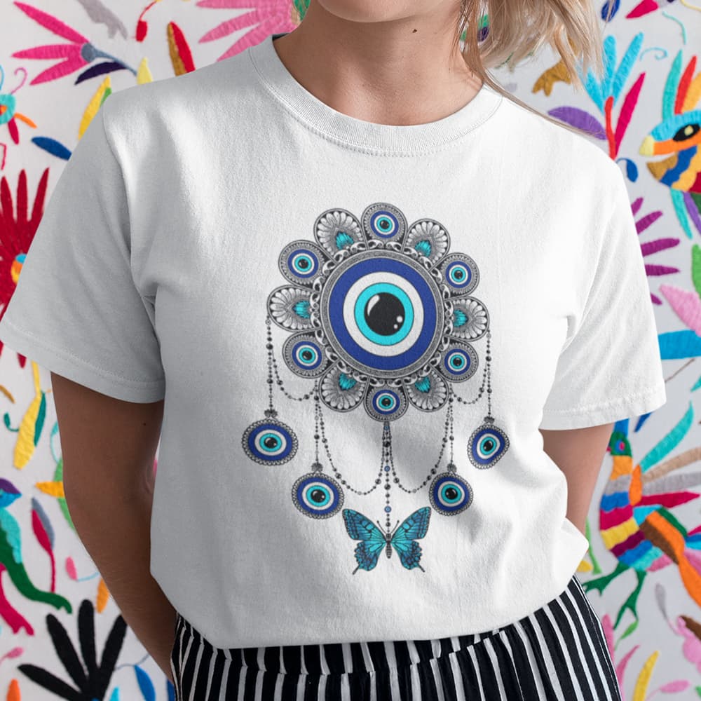 Camiseta Unissex Estampa Olho Grego Mandala Mística Estilo Urbano Moderna T-shirt