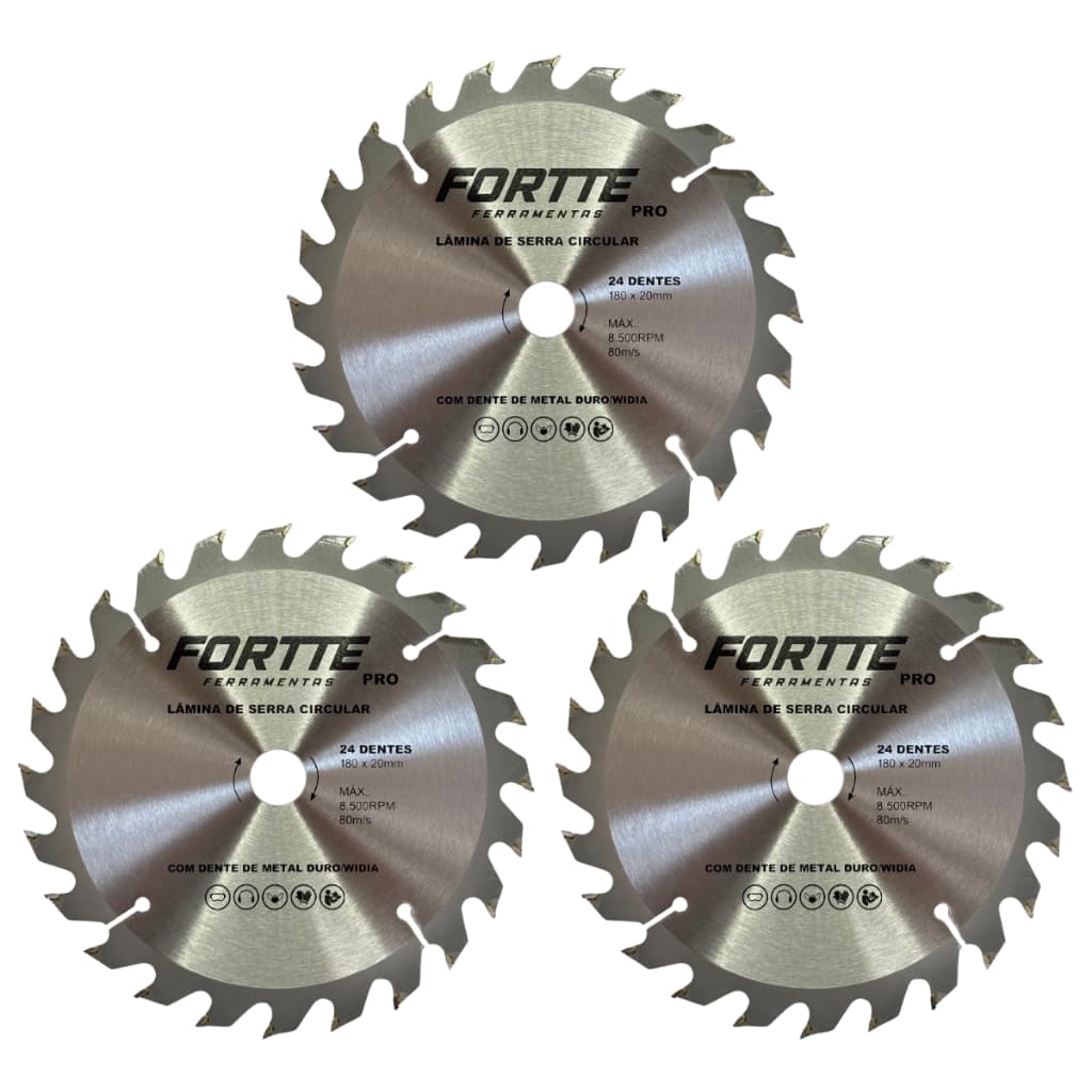 Kit 3 Disco Serra Circular 7 1/4 24 Dentes Para Madeira 180mm