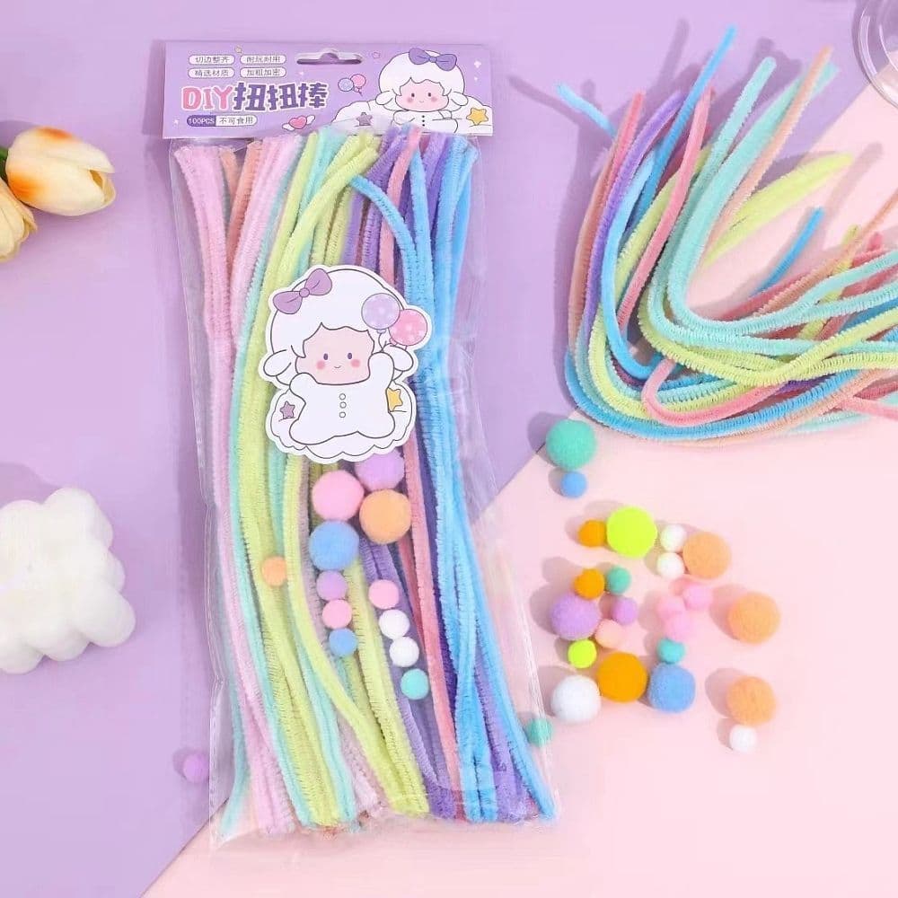 100 Hastes de Chenille 30cm Candy Colorido Limpador de Cachimbo Mix de Cores para Artesanato DIY