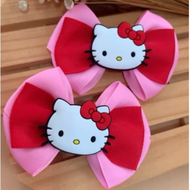 Laço Hello Kitty Infantil Rosa Pink Par de Laços para Menina com Presilha Antiderrapante