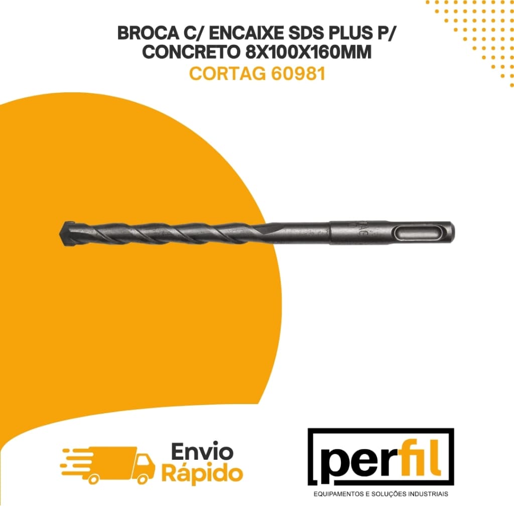 Broca SDS Plus 10mm x 160mm Para Concreto 10x100x160 Cortag 60982 Profissional Martelete