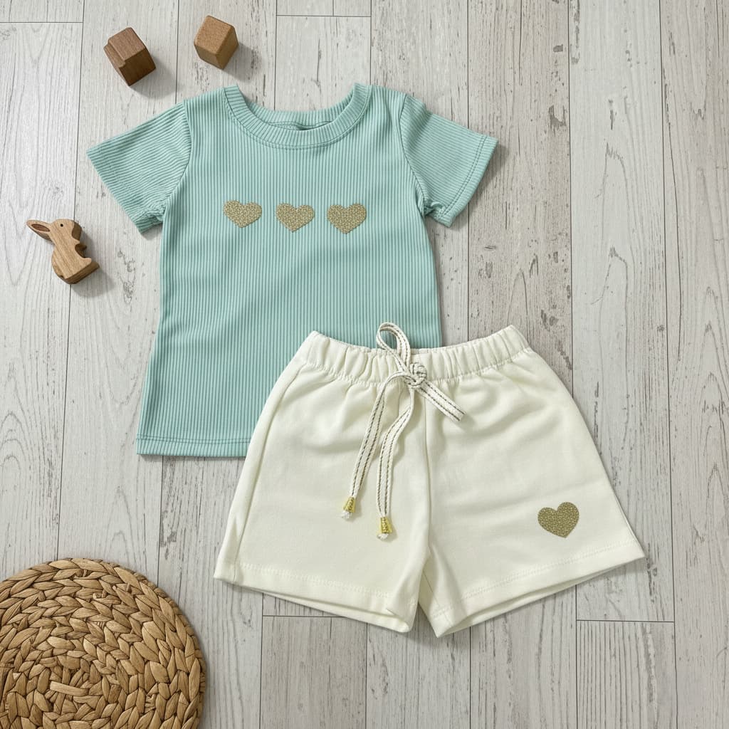 Conjunto Moletinho Infantil Menina Coraçãozinho Blusinha e Shorts Macio Roupa Leve Para Dia a Dia