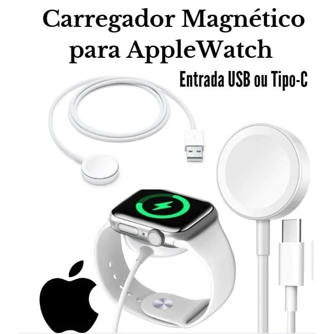 Carregador Relógio Magnético Por Indução USB/TIPO C Smartwatch Apple Watch Original