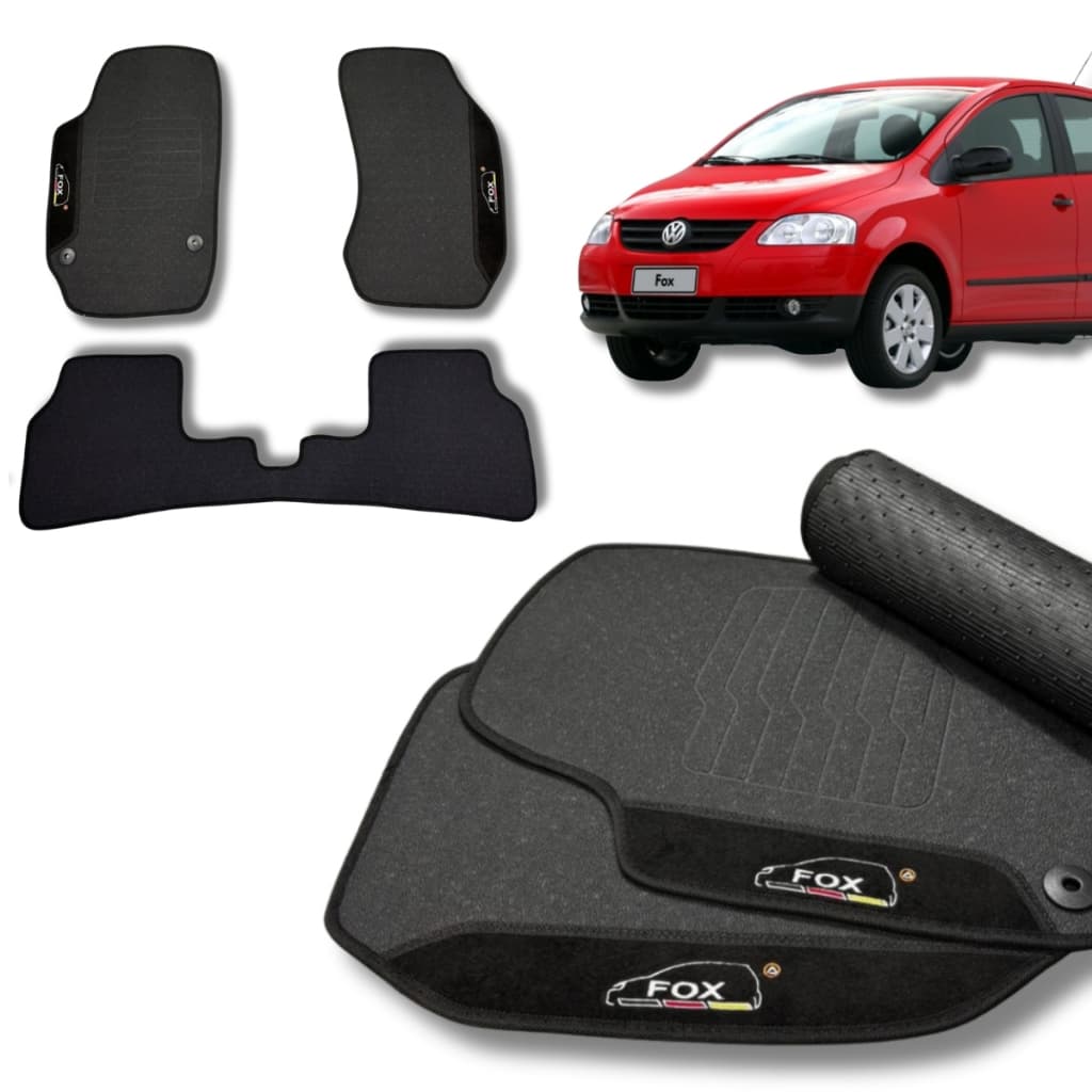 Jogo Tapete Emborrachado Volkswagen Fox Personalizado Preto