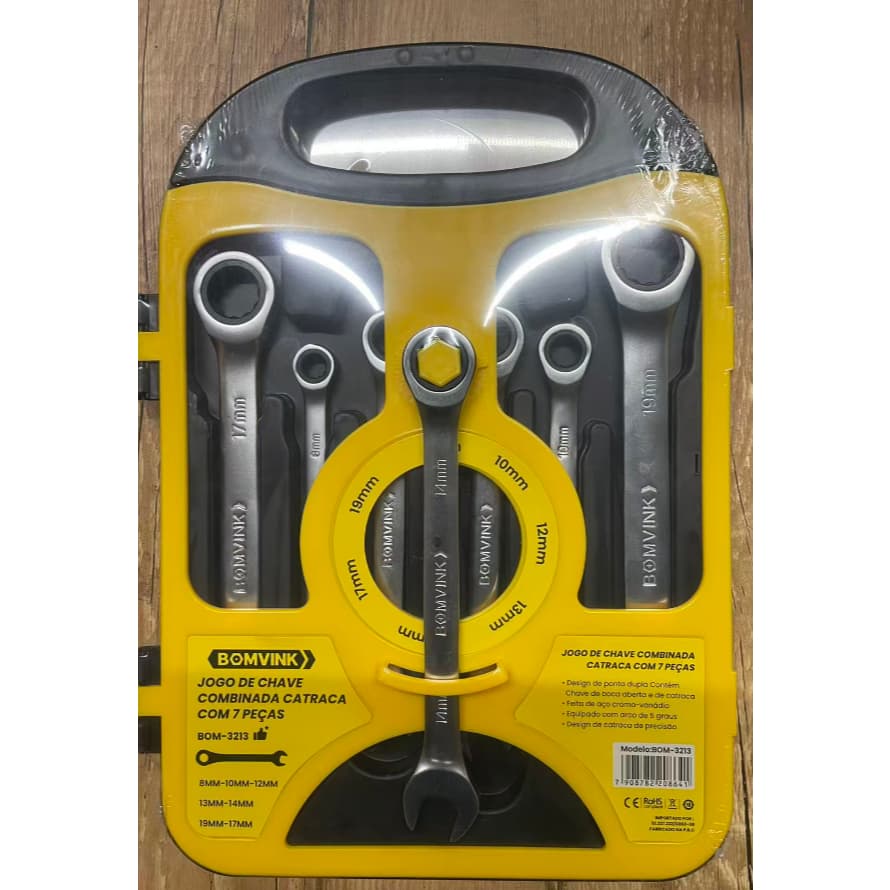 Kit Jogo Chave Combinada Com Catraca 7 Peças 8 A 19mm Cr-