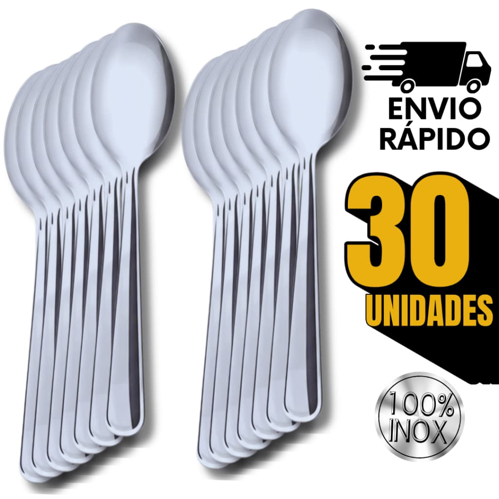 KIT 30 Colher de Mesa Inox Sopa Sobremesa Refeições Geral Casa Cozinha Bares Talheres Colheres