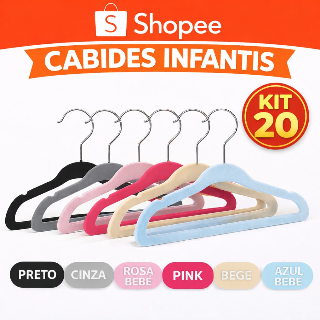 20 Cabides de Veludo Infantil Premium | Top de Linha | Resistente | Antideslizante | Não Marca a Roupa |