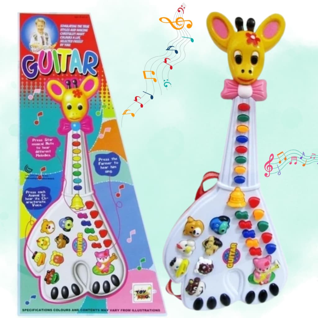 Guitarra Girafa Musical Com Sons de Bichos e Luzes 26 Teclas Diversão Interativa