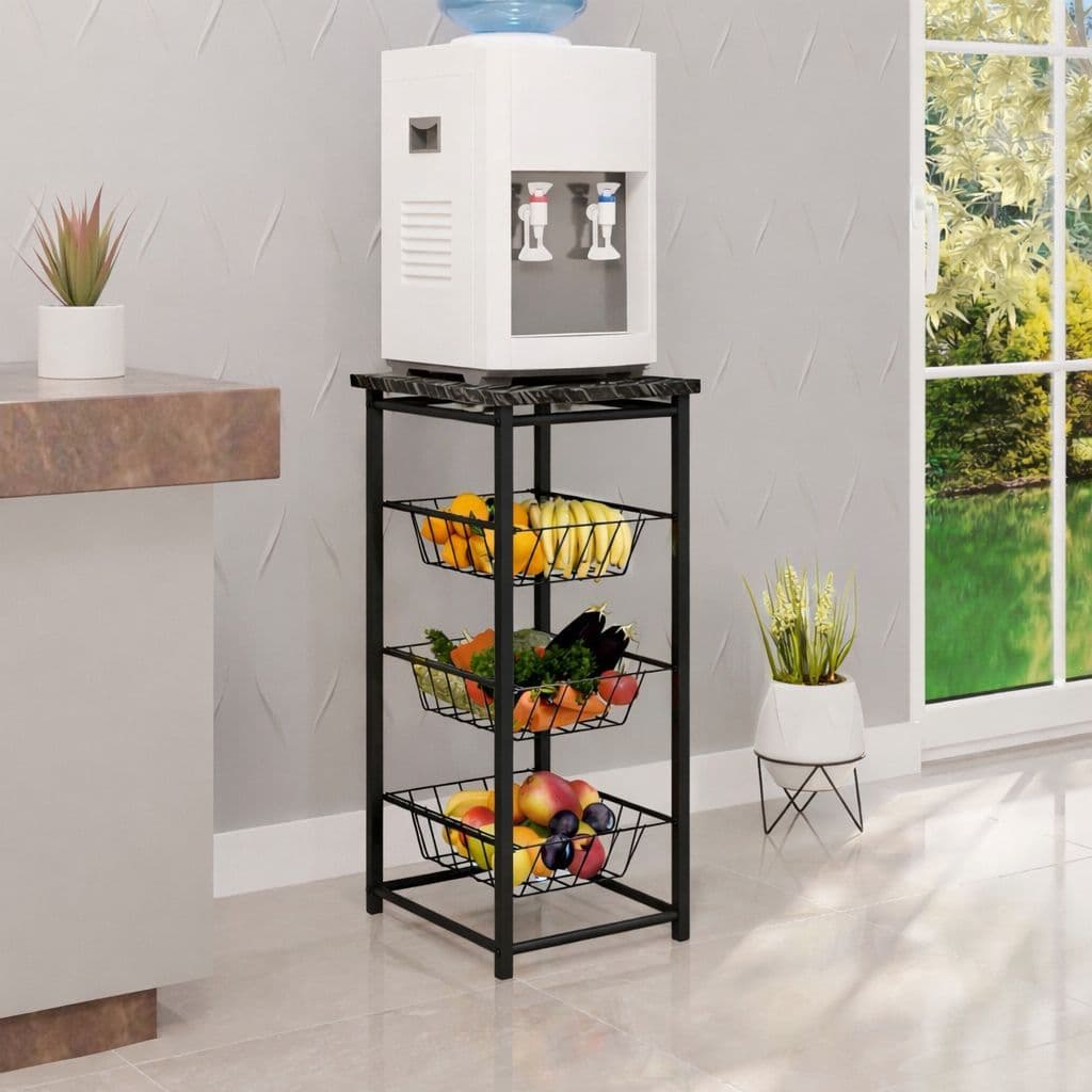 Fruteira de Aço Extra Forte 3 Cestos com Tampo Granito MDF – Suporta Peso