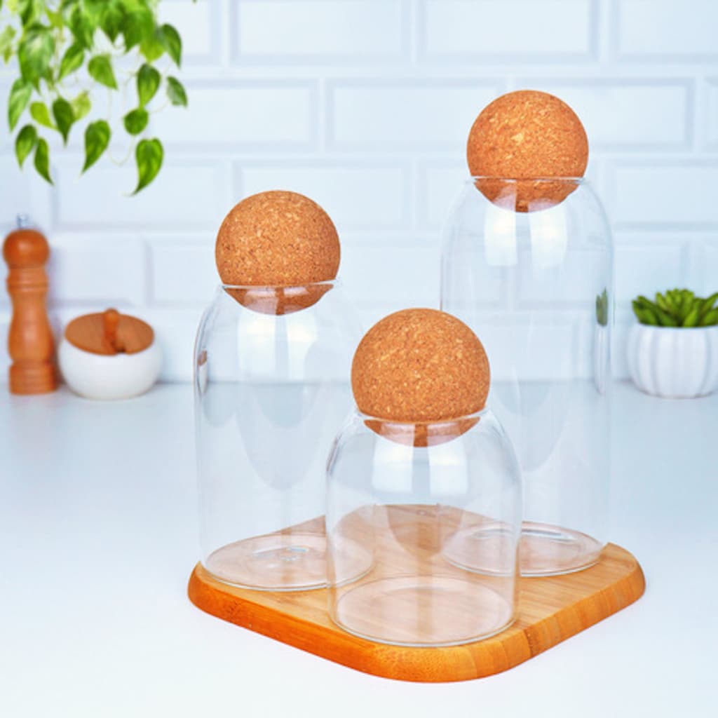 Pote de Vidro, Tampa Bola Esfera Cortiça Porta Mantimentos Café Biscoitos Decoração