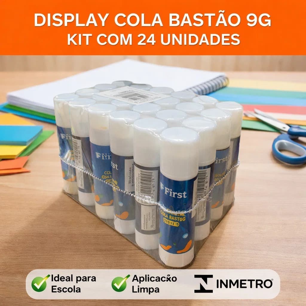 Kit Cola Bastão Branca 9g 24 Unidades para Escola Material Escolar Artesanato Papelaria Cartolina