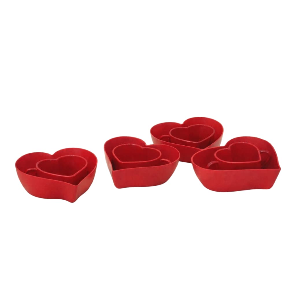Kit Presente de amor 12  peças 6 Xícaras Coração e 6 Petisqueiras  Coração