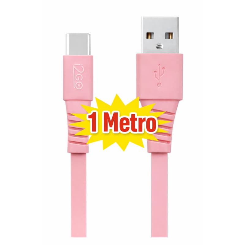 Cabo USB Tipo C 1 Metro ASTON AB-09 Carregamento Rápido Alta Qualidade Rosa